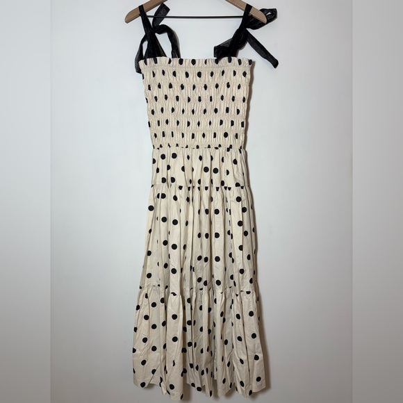En Saison 100% Cotton Ivory & Black Polka Dot Tiered Midi Dress Sz L New - Picture 3 of 8